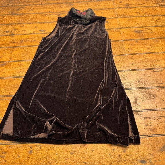 CITI DRESS Velvet Faux Fur Collar Mini Dress Women Size 8 Dark Brown VTG VINTAGE - Picture 2 of 7